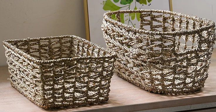 Woven Rectangular Seagrass Bamboo Laundry Basket