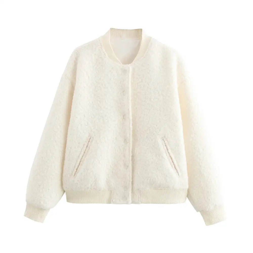 Varsity Teddy Snap Front Bomber Jacket