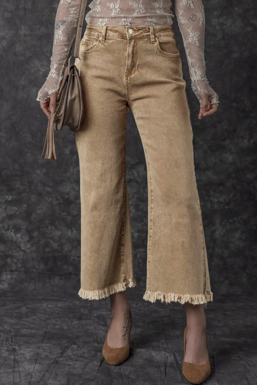 Classic High Waist Wide Leg Washed Denim Jeans