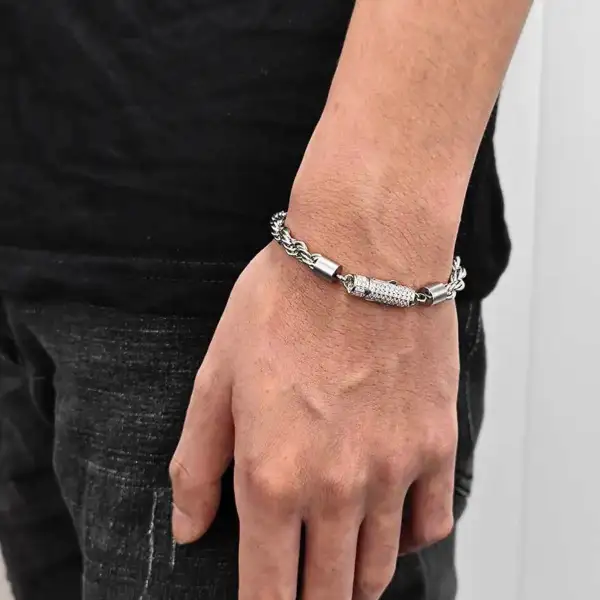 Men's Refined Rope Bracelet Iced Clasp