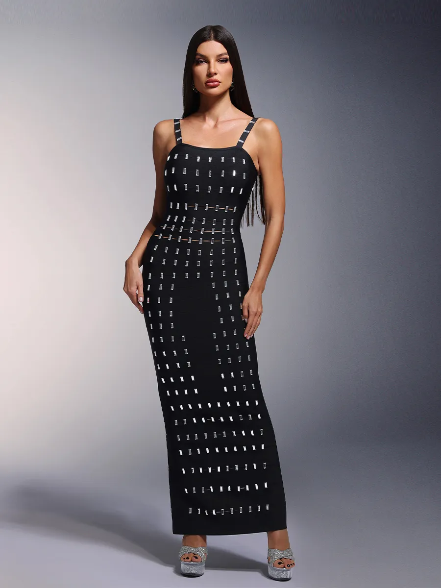 Adelina Hollow Diamond Bandage Maxi Dress