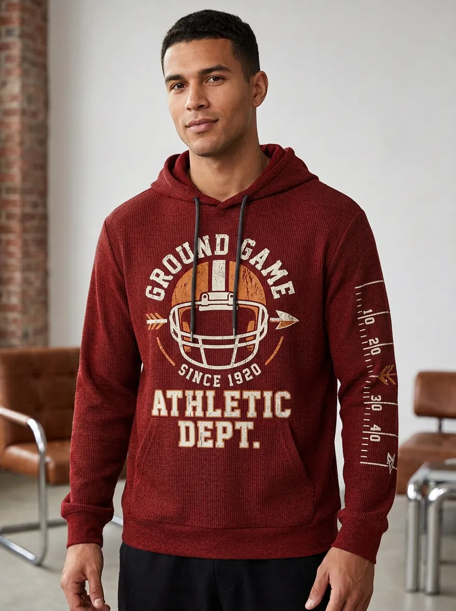 Men's Football Ground Game Helmet Printed Waffle Hoodie