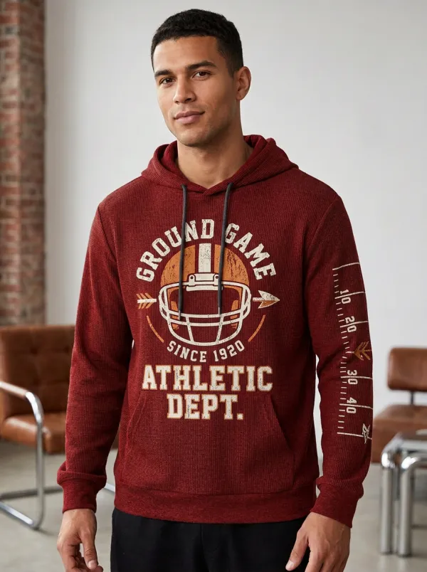 Men's Football Ground Game Helmet Printed Waffle Hoodie