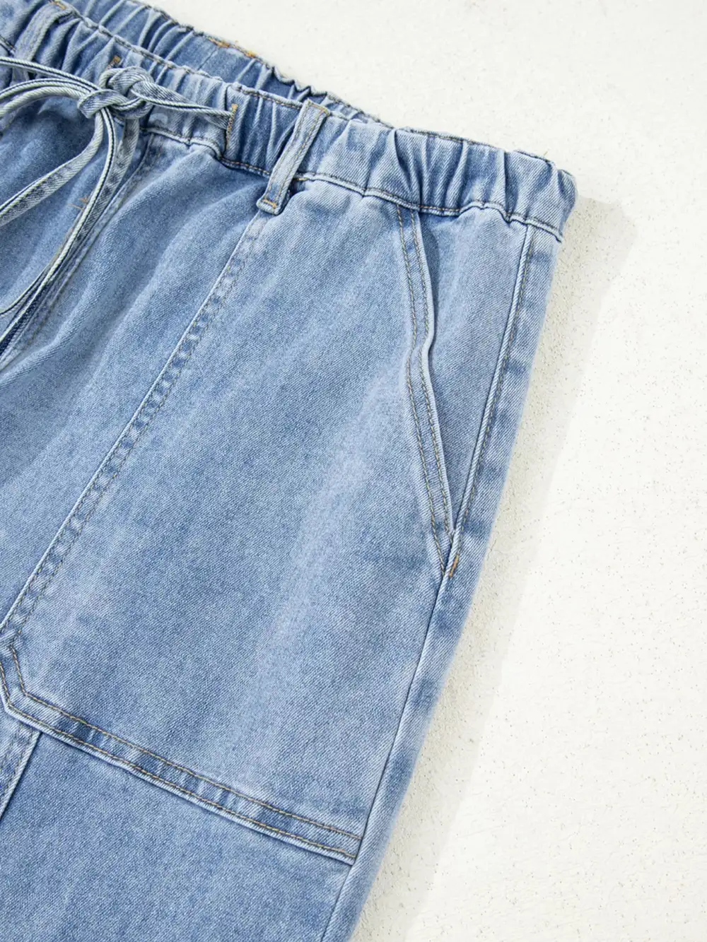 Wide Leg Drawstring Raw Hem Jeans