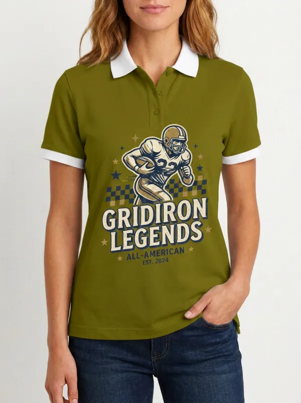 Women's Gridiron Legends Football Player Graphic Polo Shirt