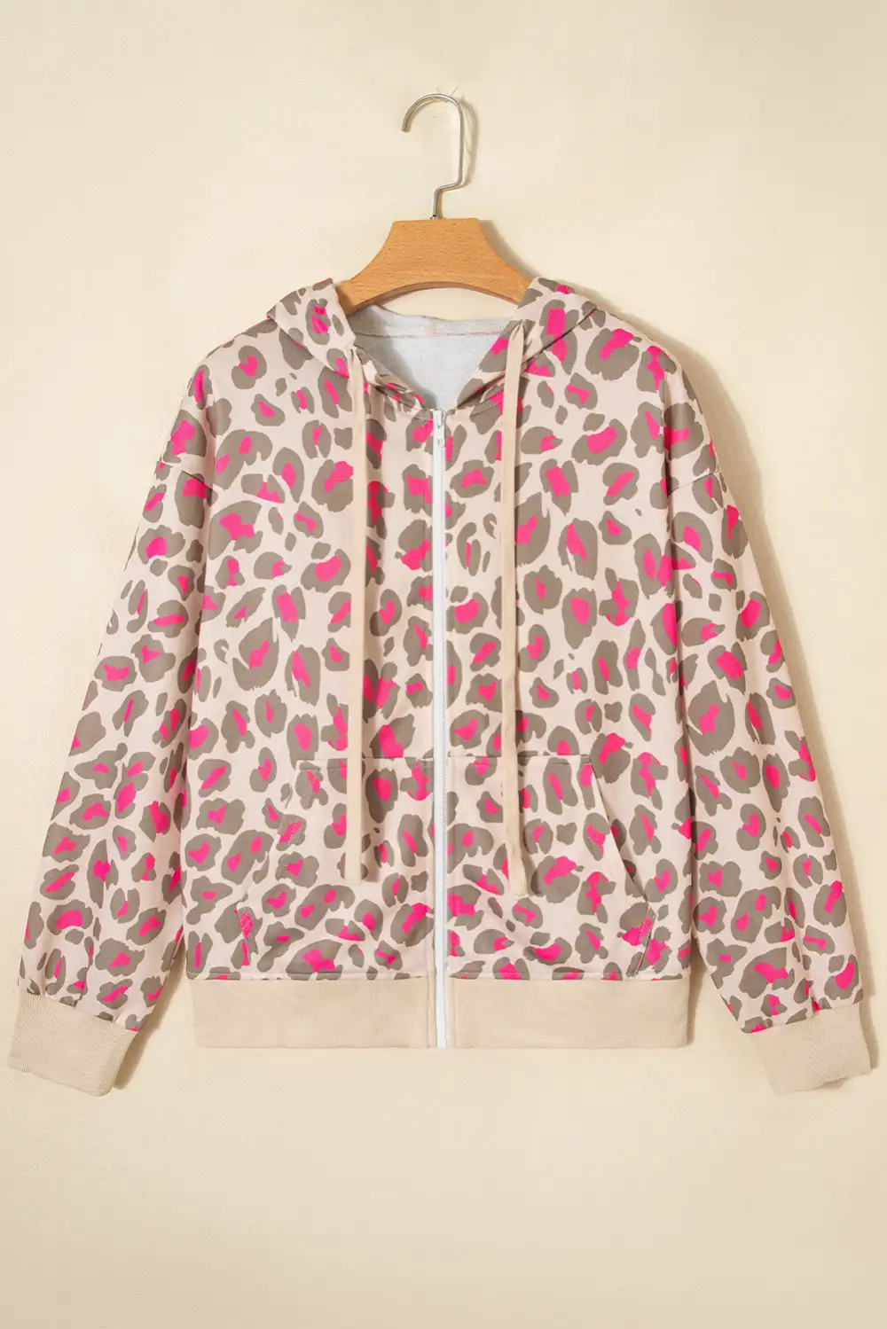 Full-Zip Drawstring Pocketed Oversized Sweatshirt