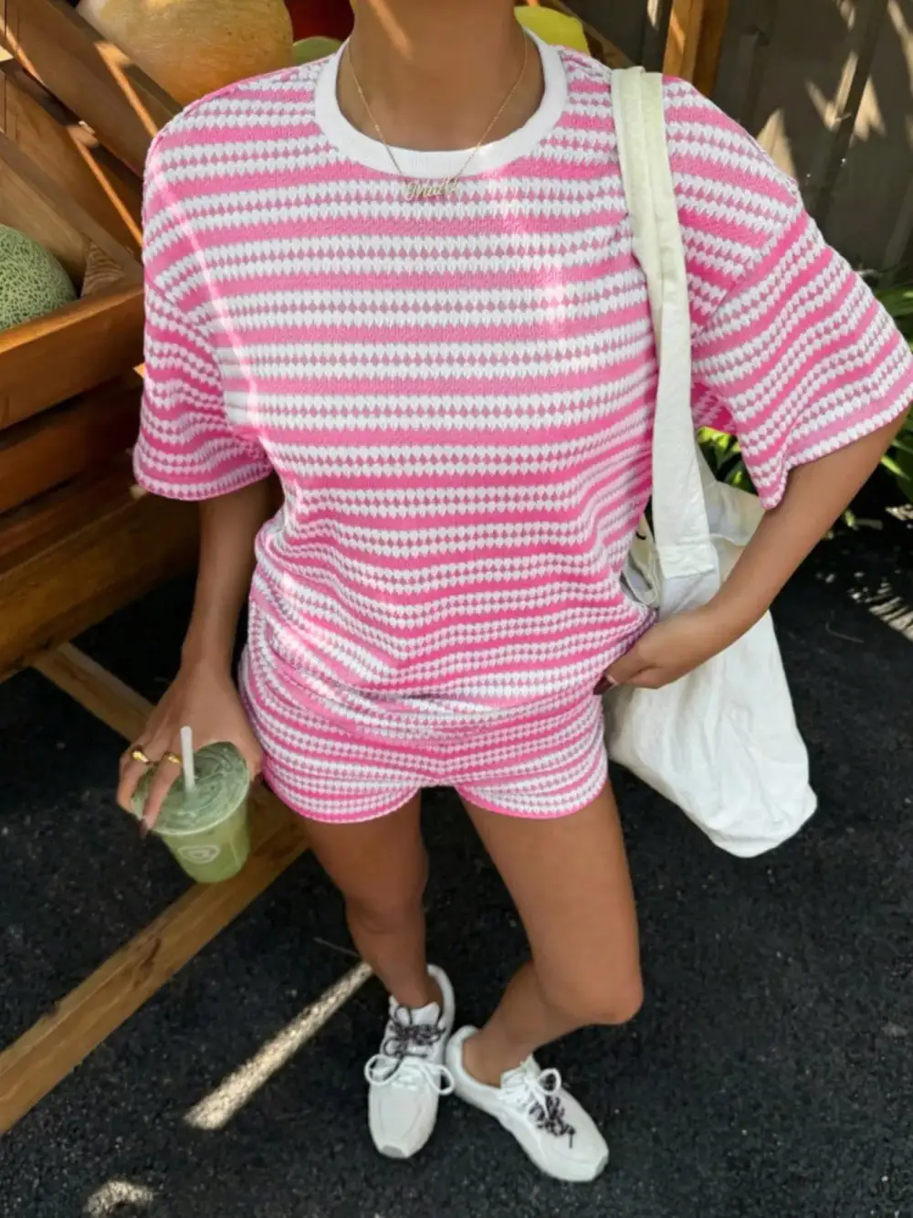 Striped Short Sleeve Top Shorts Set