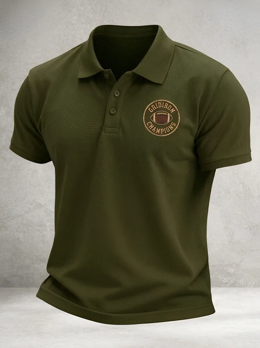 Men's American Football Lover Gridiron Champions Printed Polo Shirt
