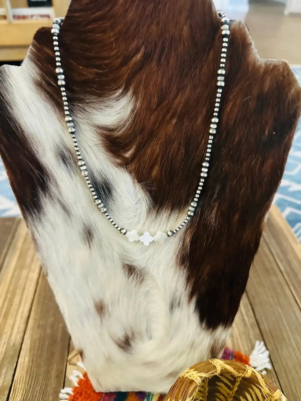Cross Beaded Mother Of Pearl Pearl Sterling Silver Necklace