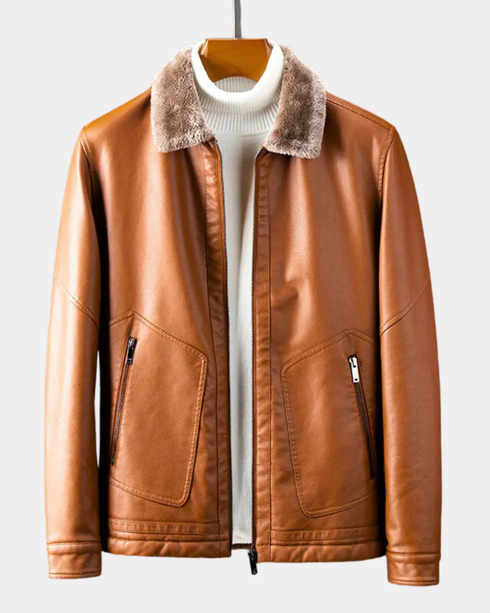 Faux Leather Fur Collar Jacket