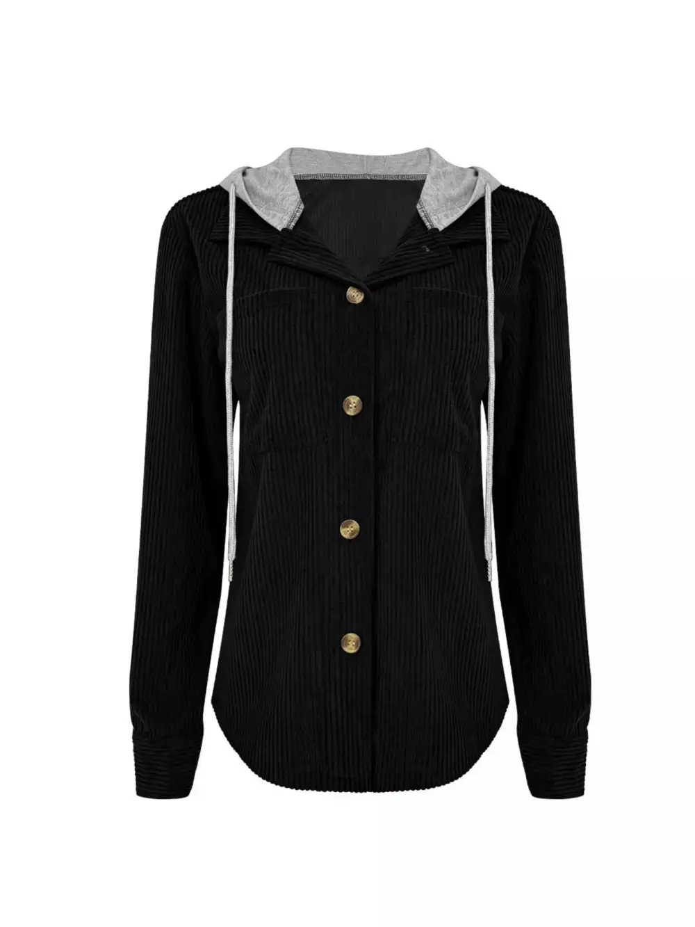 Hooded Corduroy Button-Down Jacket