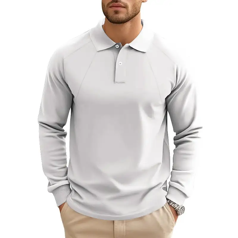 Ribbed Button Placket Raglan Sleeve Polo Shirt