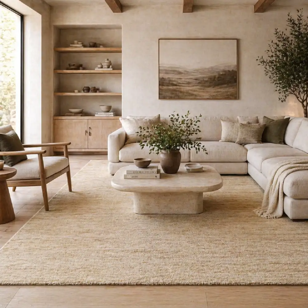 Hand-Knotted Wool Fringed Carpet