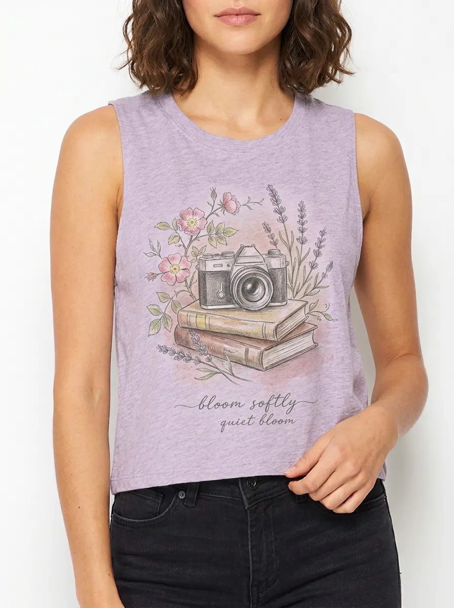 Women's Photography Book Lover Floral Printed Tank Top