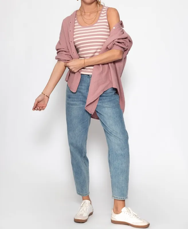 Pink Brown Striped Tank Top