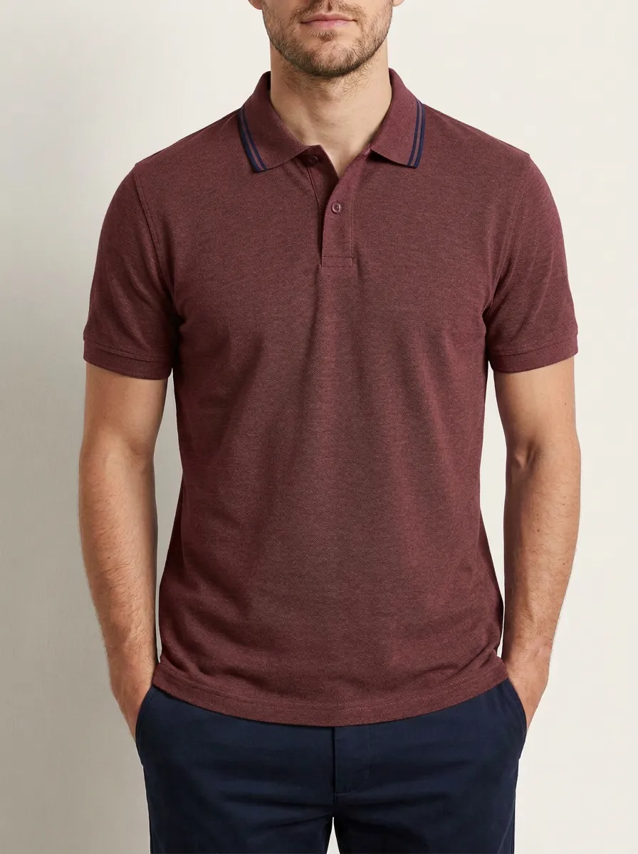Men's Ribbed Textured Tipped-Collar Polo Shirt
