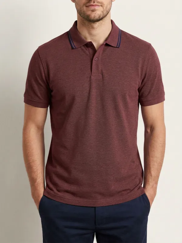 Men's Ribbed Textured Tipped-Collar Polo Shirt