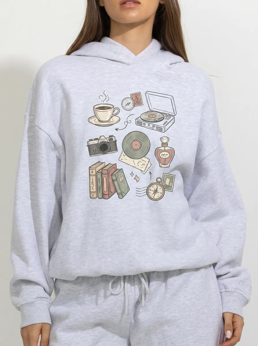 Women's Vintage Aesthetic Retro Items Printed Hoodie