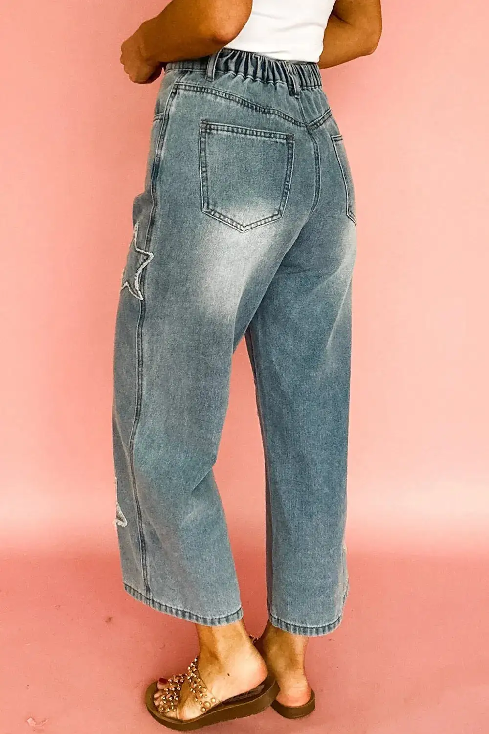Soft High Waist Wide Leg Embroidered Denim Jeans