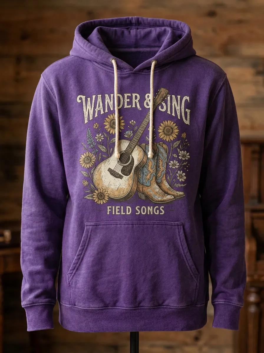 Guitar Cowboy-Boot Sunflower Unisex Country Music Printed Hoodie