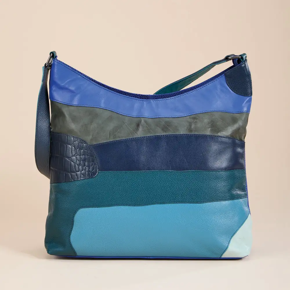 Polished Mixed Leather Hobo Shoulder Bag