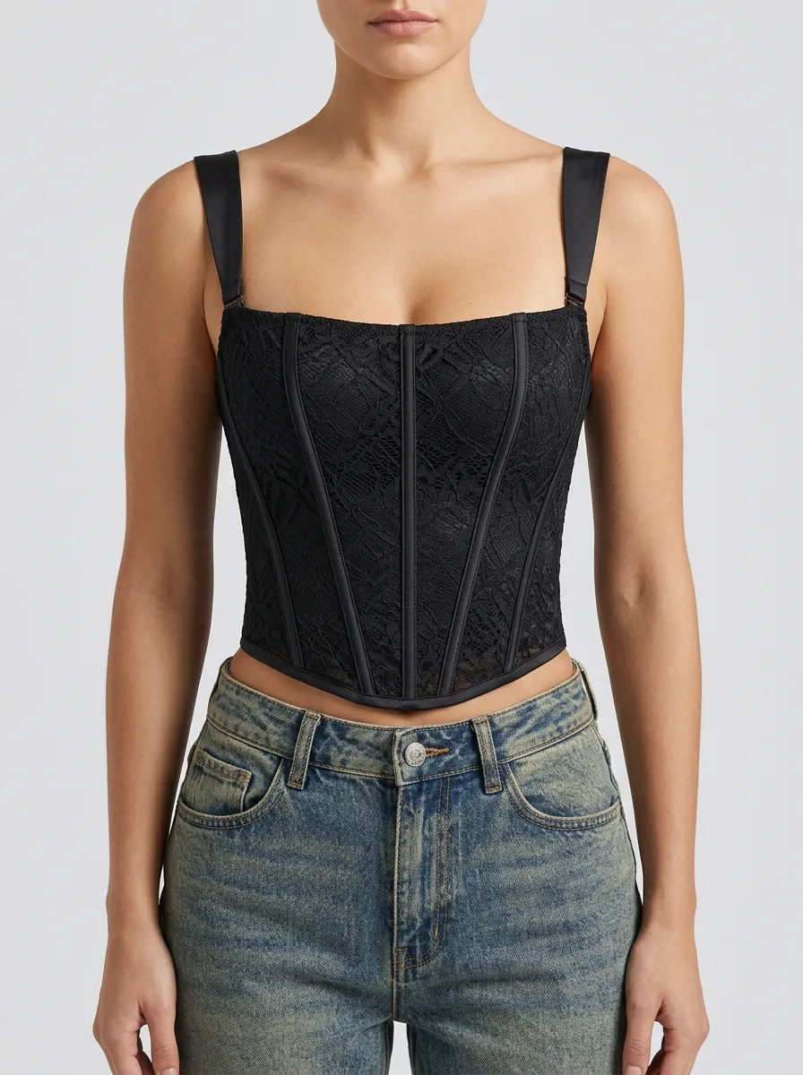 Classic Floral-Lace Boned Women's Corset Top