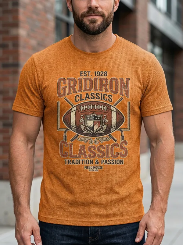 Men's Gridiron Football Lover Vintage Shield Printed T-shirt