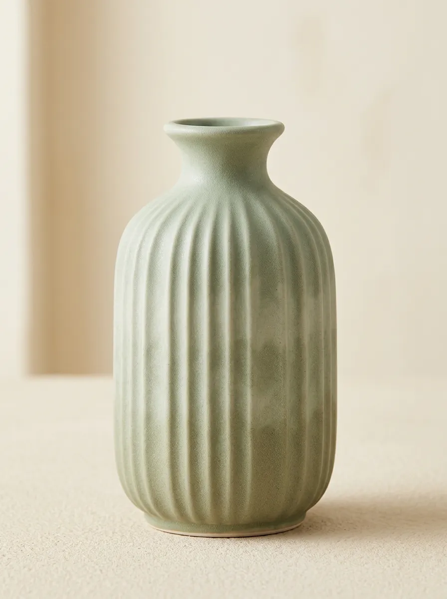 Thoughtful Minimalist Ribbed Ceramic Table Vase