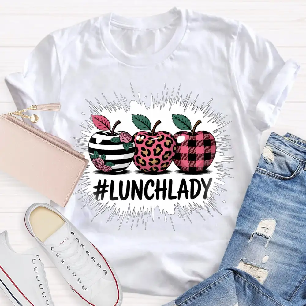 Lunch Lady Red Leopard Print Apple T-Shirt