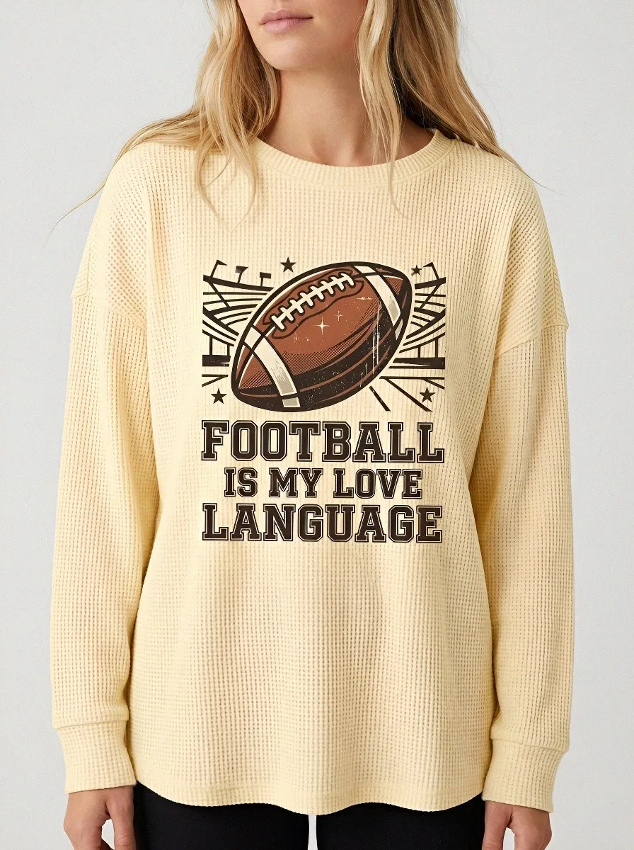 Women's Football Lover Love Language Graphic Printed Waffle T-Shirt
