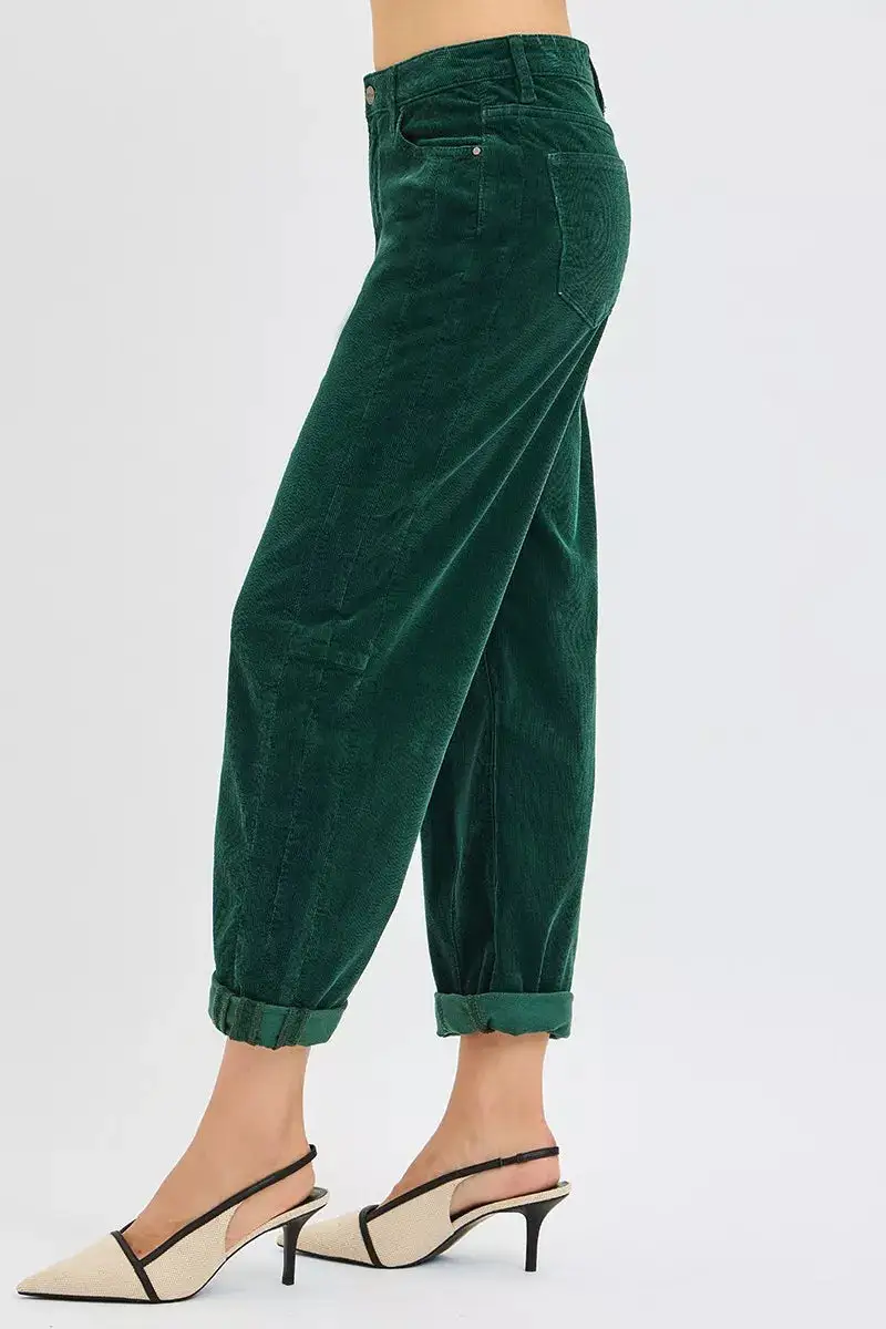 Corduroy High Rise Barrel Leg Pocketed Pants