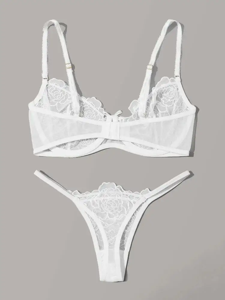 Refined Embroidered Rose Lingerie Set