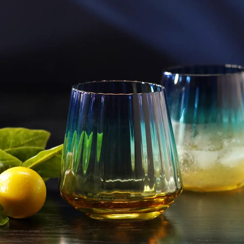 Blue Ribbed Drinking Glass Set