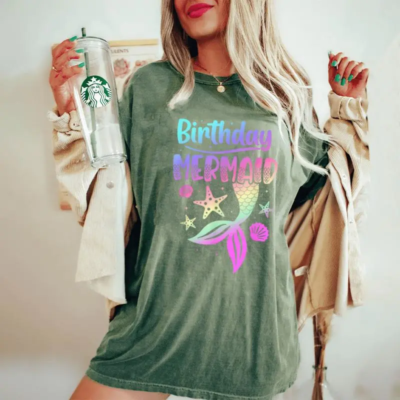 Birthday Mermaid Party N Girl Mermaid Women Women's Oversized Comfort T-Shirt