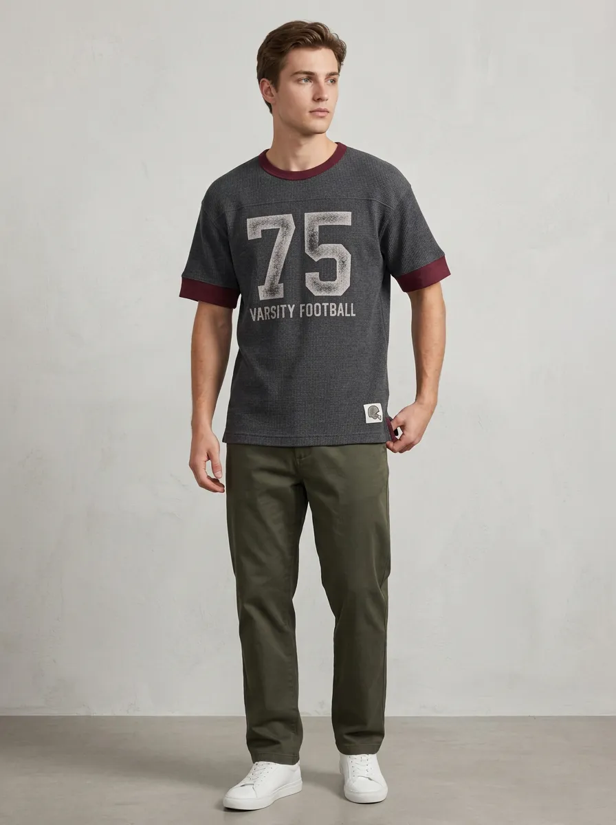 Men's Varsity Football 75 Number Printed Waffle T-shirt