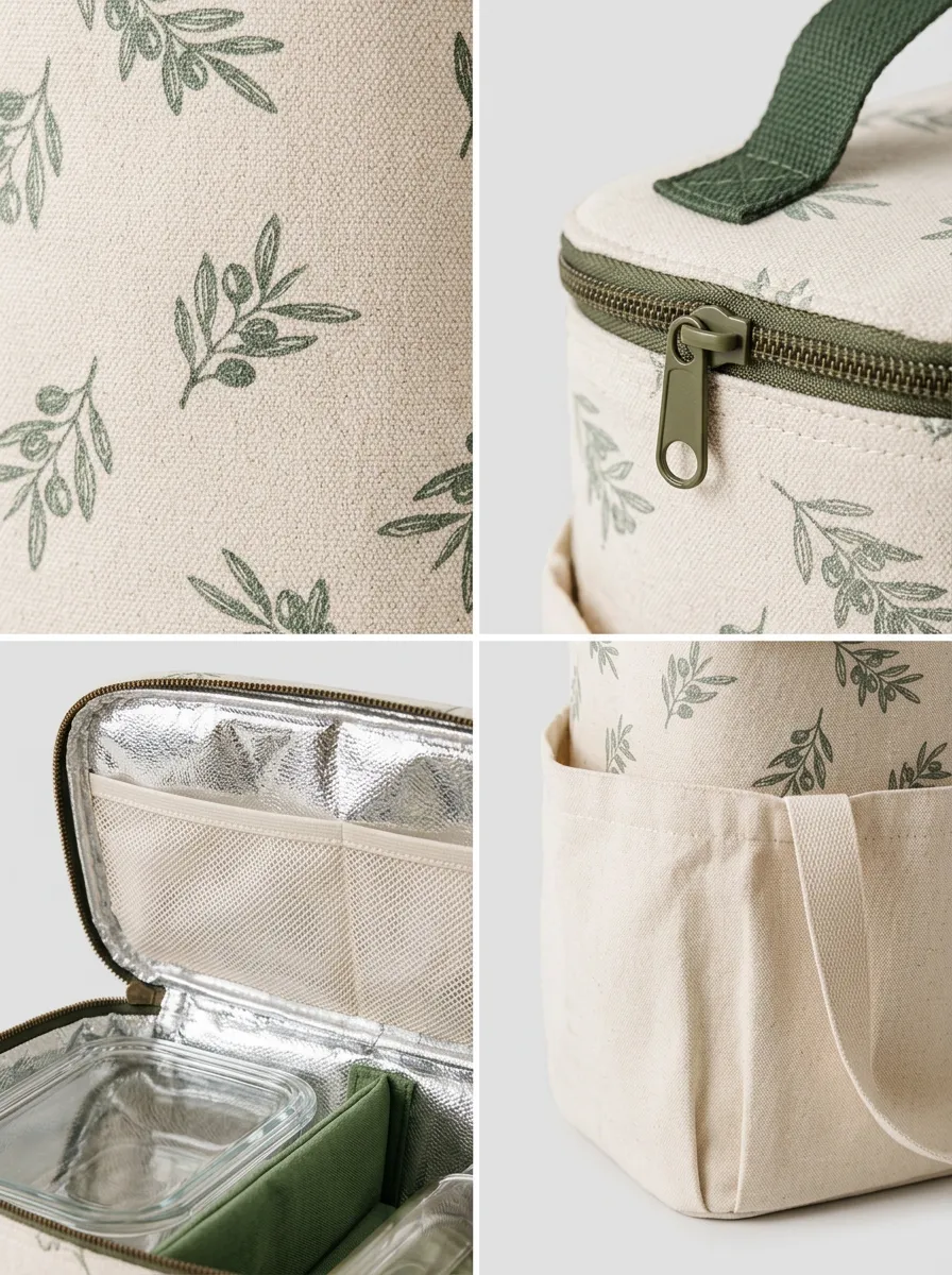 Botanical Olive Branch Pattern Printed Insulated Lunch Bag