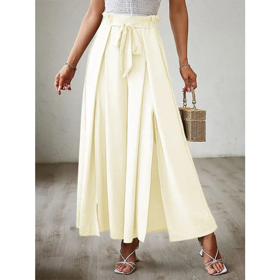Classic Tied Slit Wide Leg Pants