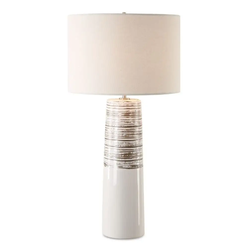 Distressed Drum Shade Ribbed Ceramic Metal Table Lamp