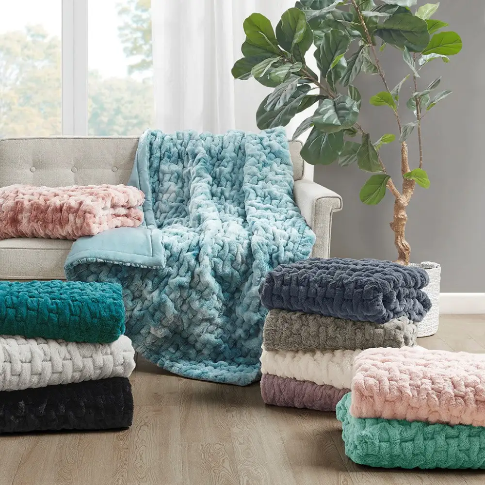 Ruched Faux Fur Throw Blanket