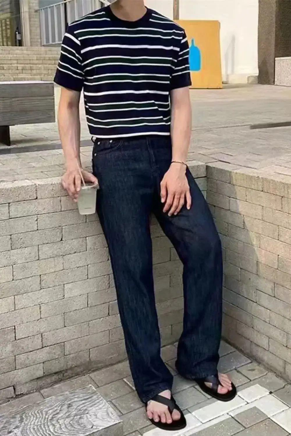 Textured Striped Short Sleeve Crew Neck Tee