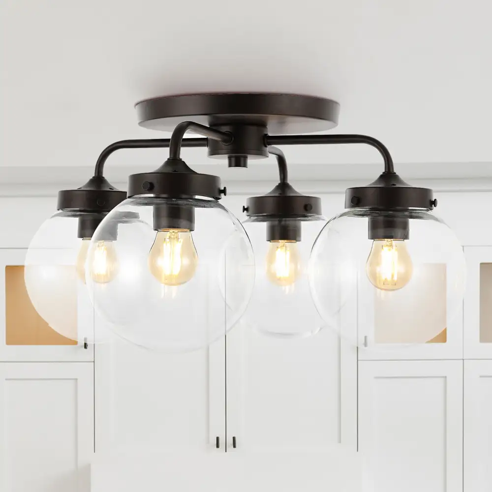 Four-Light Farmhouse Rustic Iron Glass LED Semi Flush Mount