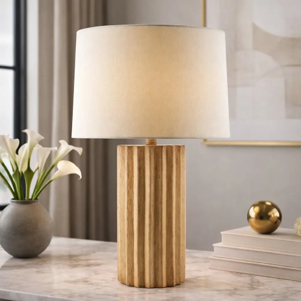 Ridged Ceramic Linen Stone Table Lamp