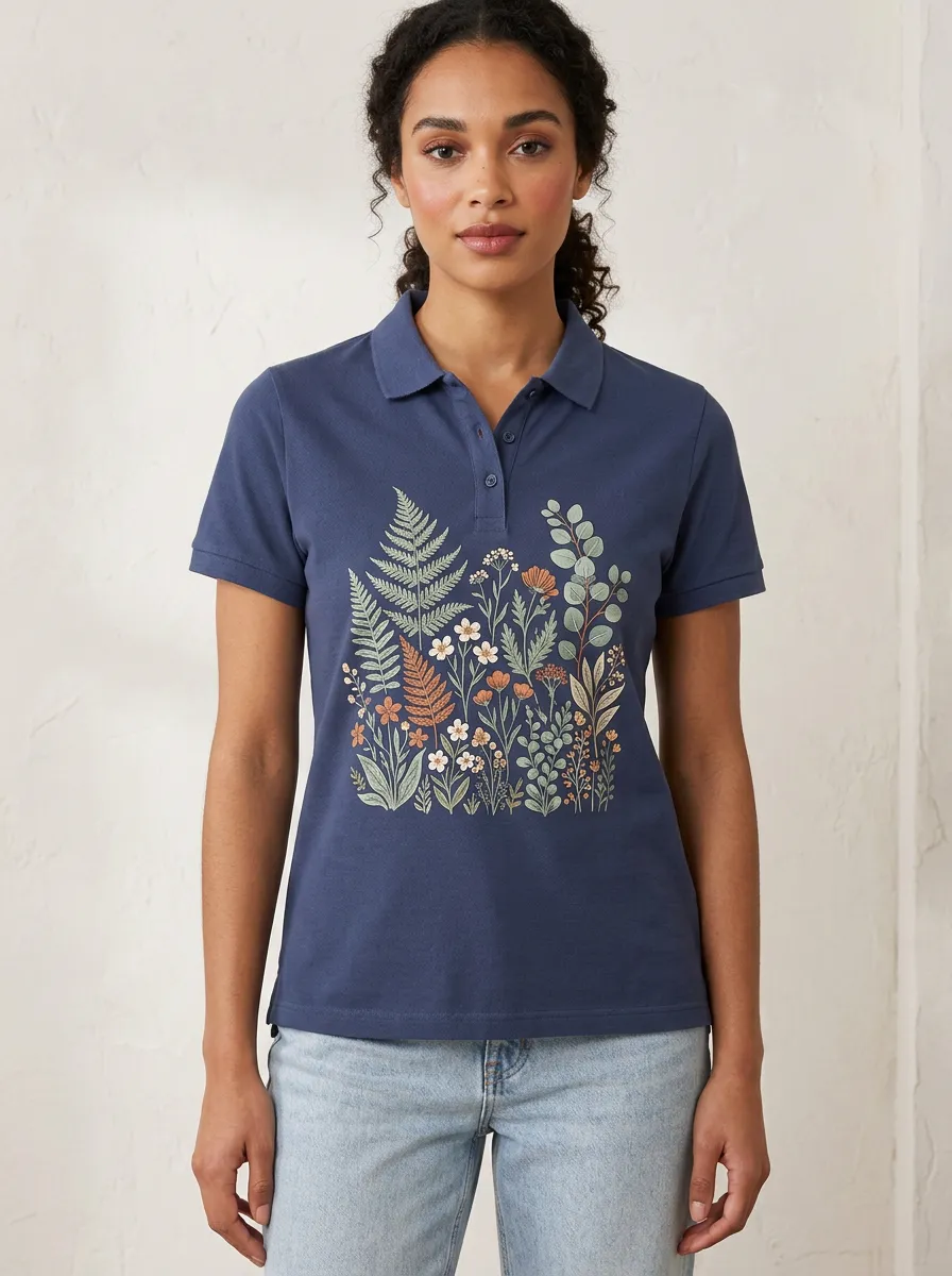 Botanical Nature Lover Fern Flower Polo Shirt