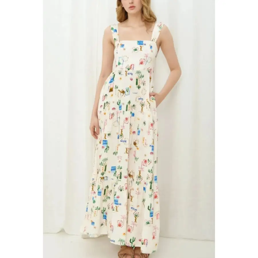 Printed Square Neck Wide Strap Maxi Dress
