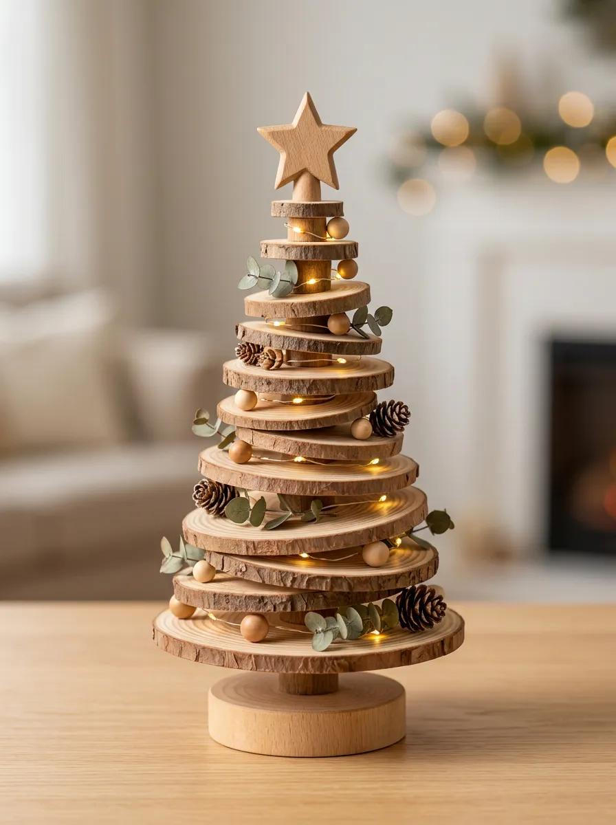 Rustic Wood Slice LED Christmas Tabletop Tree