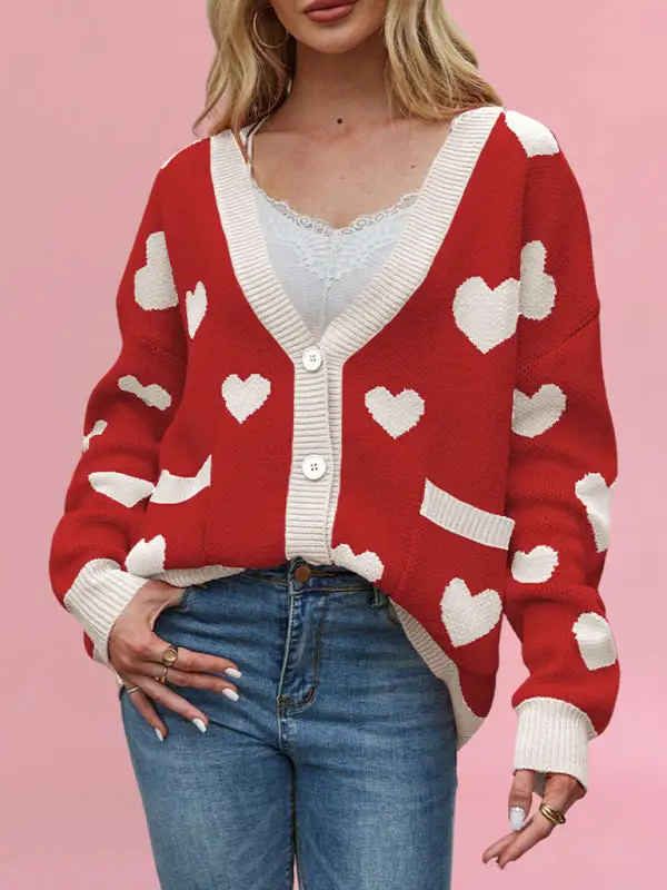 V-Neck Knit Pocketed Knit Jacket