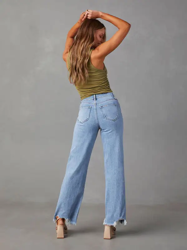 Loose Simple Tassel Straight Denim Jeans