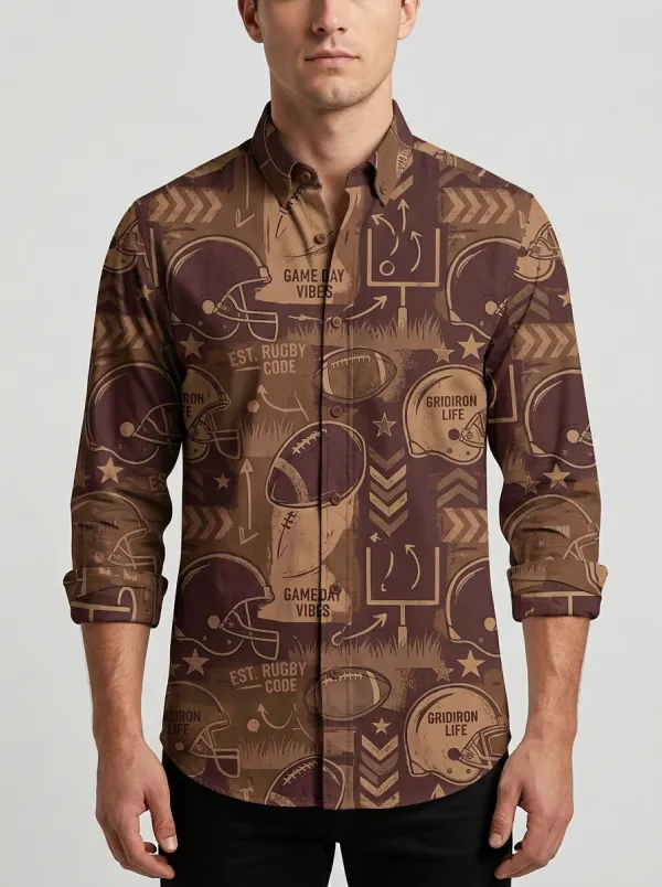 Men's American Football Lover Gridiron Helmet Printed Button-down Shirt
