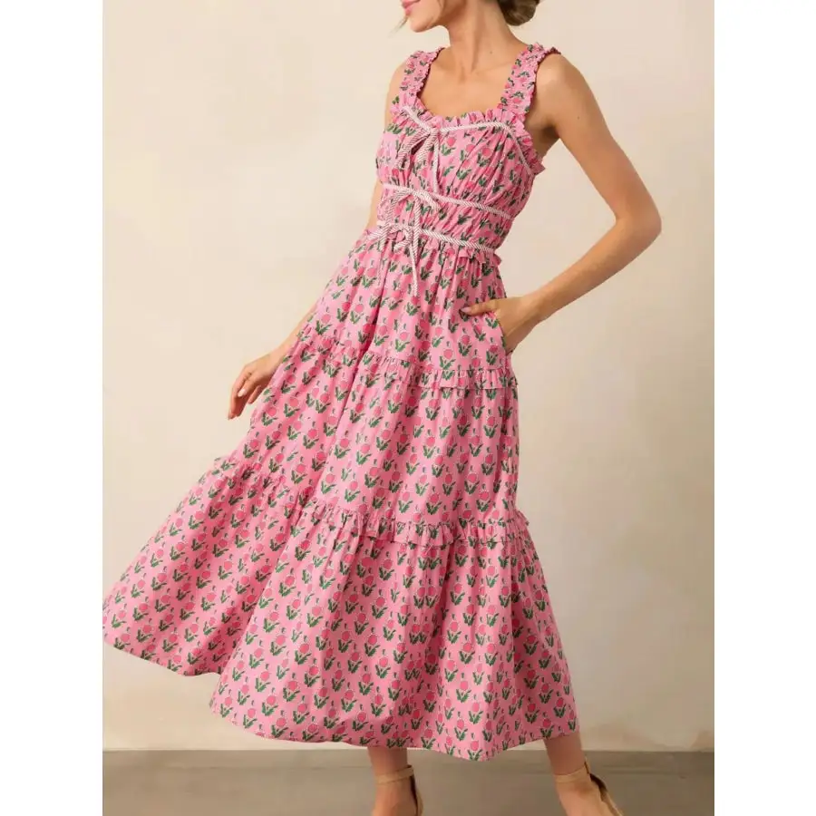 Ruffled Midi Dress with Pockets