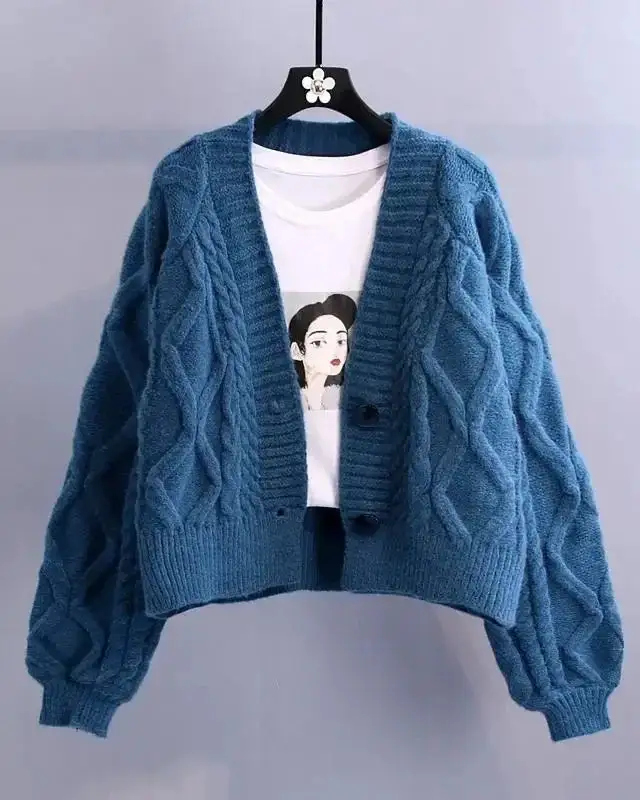 Modern Acrylic-Blend Polyester-Blend Button-Front V-Neck Cardigan
